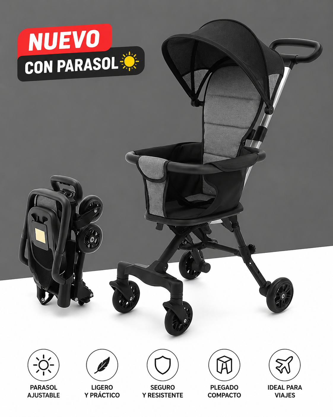 PequeRuedas | Coche 2 en 1 Plegable Paseador con parasol - 50% de Descuento + Envío Gratis