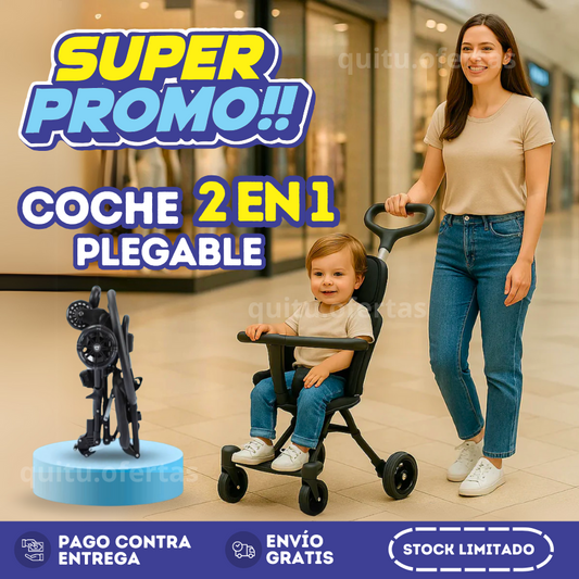 PequeRuedas | Coche 2 en 1 Plegable Paseador - 50% de Descuento + Envío Gratis