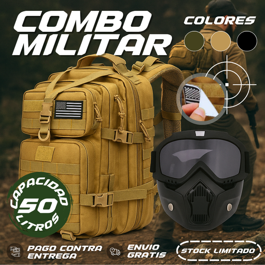 Combo Mochila Militar + Gafas de Seguridad Tácticas | Envío Gratis