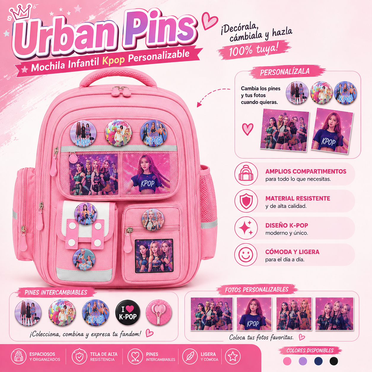 Urban Pins | Mochila Infantil Kpop Personalizable- 50% De Descuento  + Envío Gratis