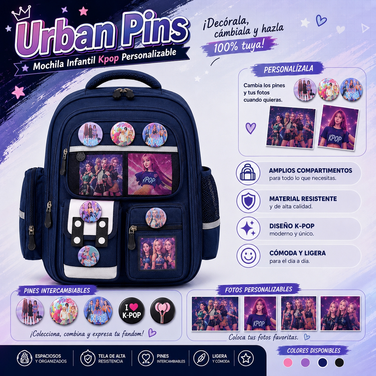 Urban Pins | Mochila Infantil Kpop Personalizable- 50% De Descuento  + Envío Gratis