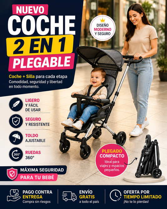 PequeRuedas | Coche 2 en 1 Plegable Paseador con parasol - 50% de Descuento + Envío Gratis