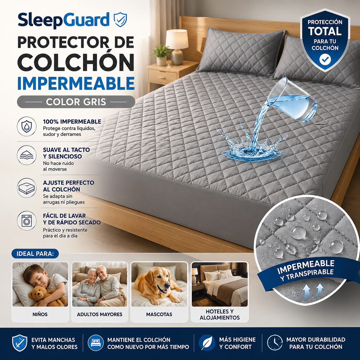 SleepGuard  - Protector De Cochon Impermeable Gris