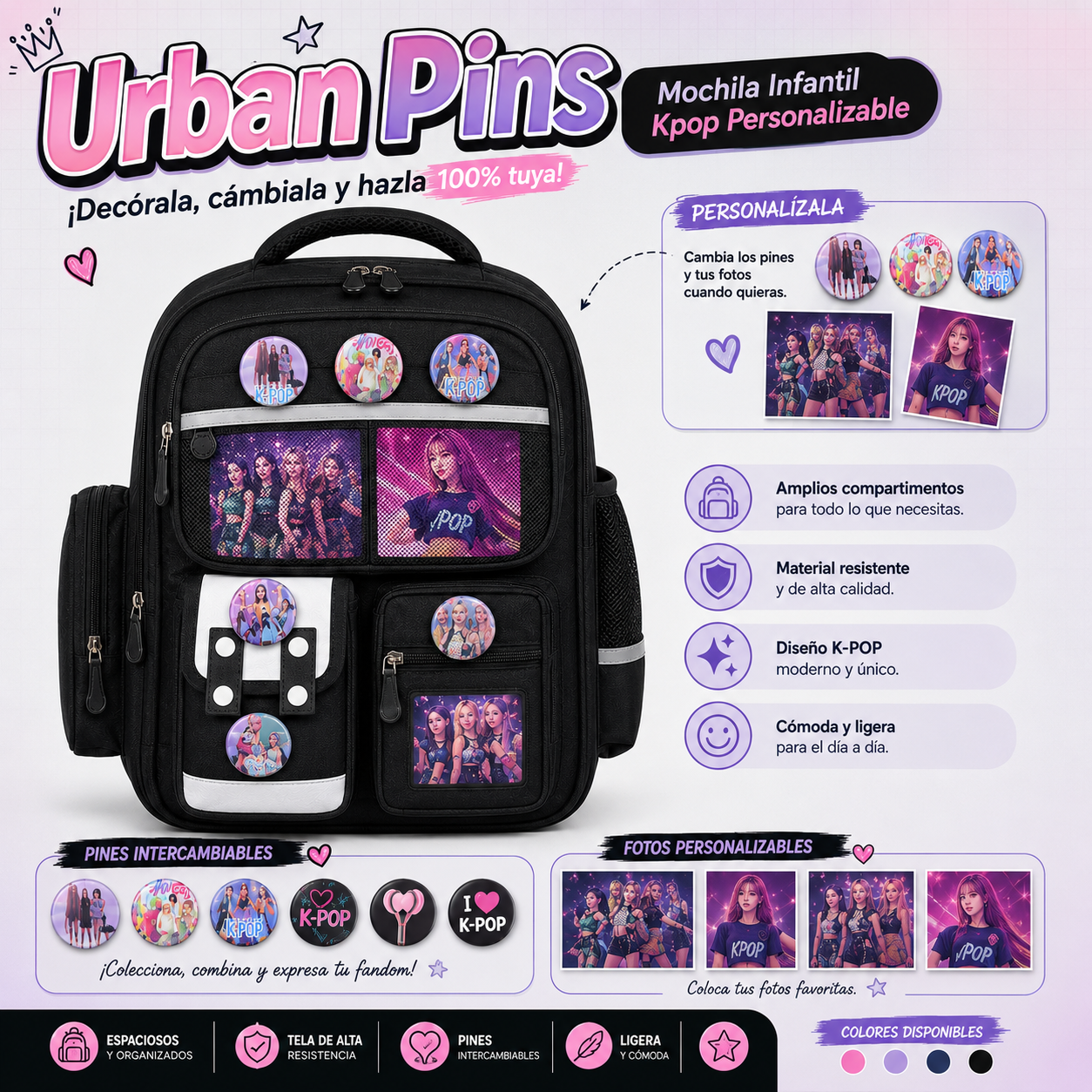Urban Pins | Mochila Infantil Kpop Personalizable- 50% De Descuento  + Envío Gratis